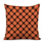 Orange Black And White Plaid Print Pillow Cover