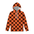 Orange Black And White Plaid Print Pullover Hoodie