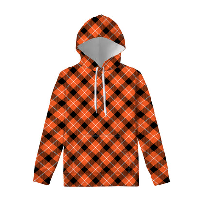 Orange Black And White Plaid Print Pullover Hoodie