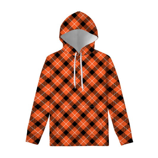 Orange Black And White Plaid Print Pullover Hoodie