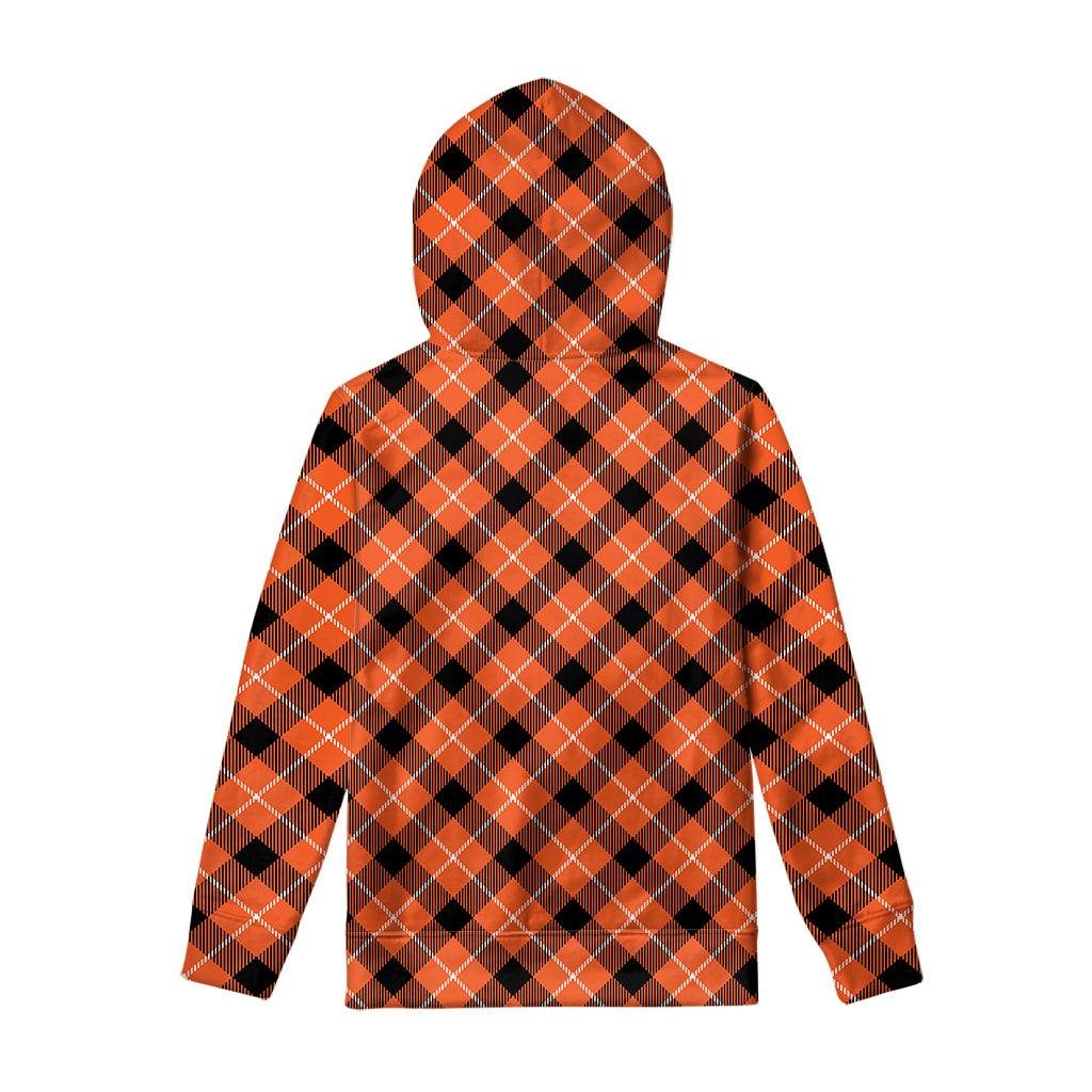 Orange Black And White Plaid Print Pullover Hoodie