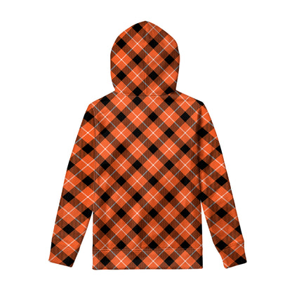 Orange Black And White Plaid Print Pullover Hoodie