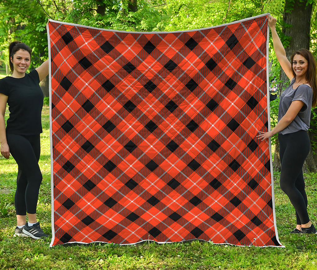 Orange Black And White Plaid Print Quilt