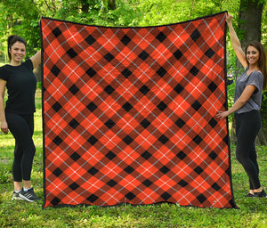 Orange Black And White Plaid Print Quilt