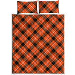 Orange Black And White Plaid Print Quilt Bed Set