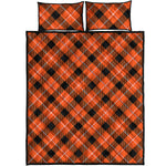 Orange Black And White Plaid Print Quilt Bed Set