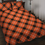 Orange Black And White Plaid Print Quilt Bed Set