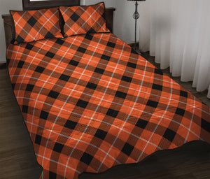 Orange Black And White Plaid Print Quilt Bed Set