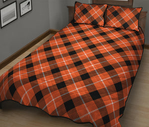 Orange Black And White Plaid Print Quilt Bed Set