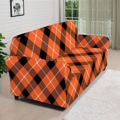 Orange Black And White Plaid Print Sofa Cover