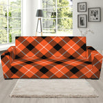 Orange Black And White Plaid Print Sofa Slipcover