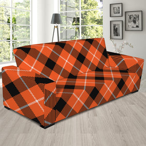 Orange Black And White Plaid Print Sofa Slipcover