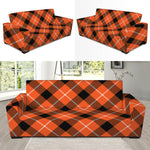 Orange Black And White Plaid Print Sofa Slipcover