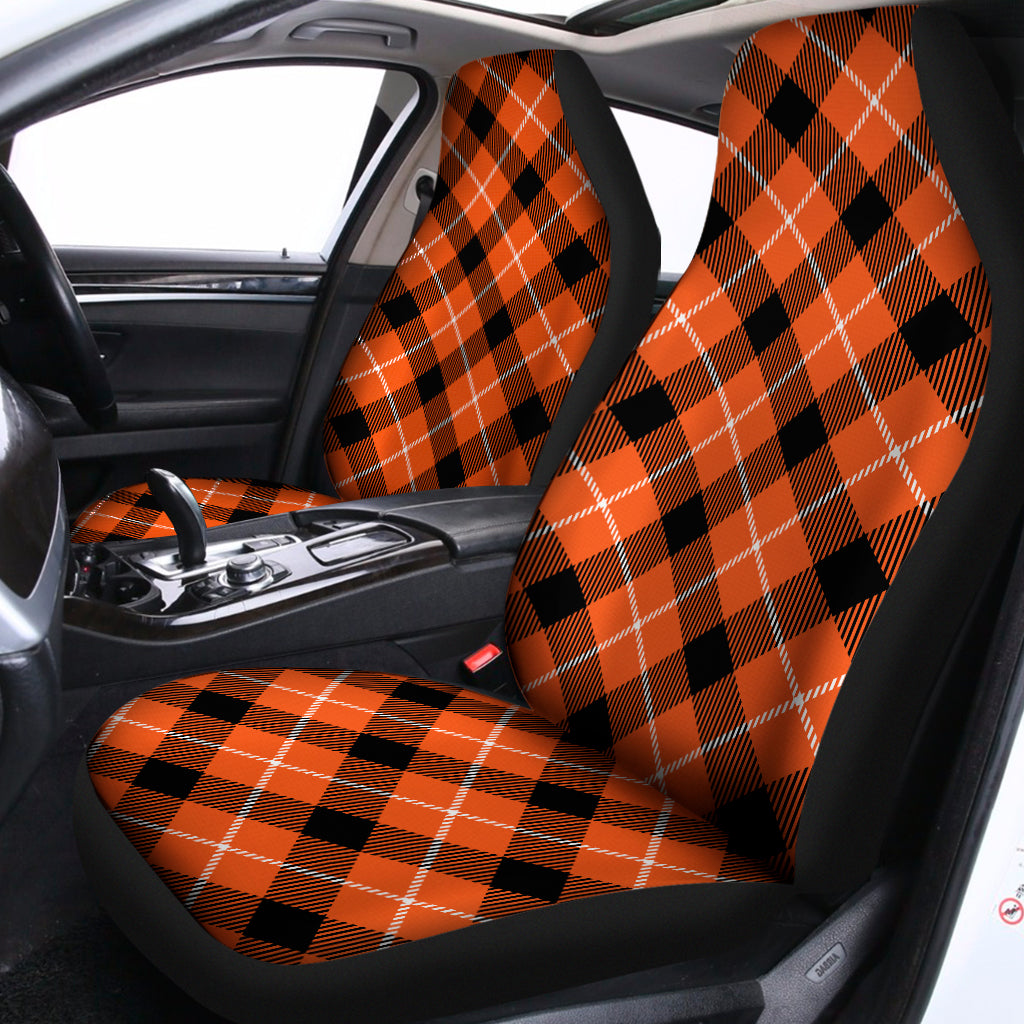 Orange Black And White Plaid Print Universal Fit Car Seat Covers