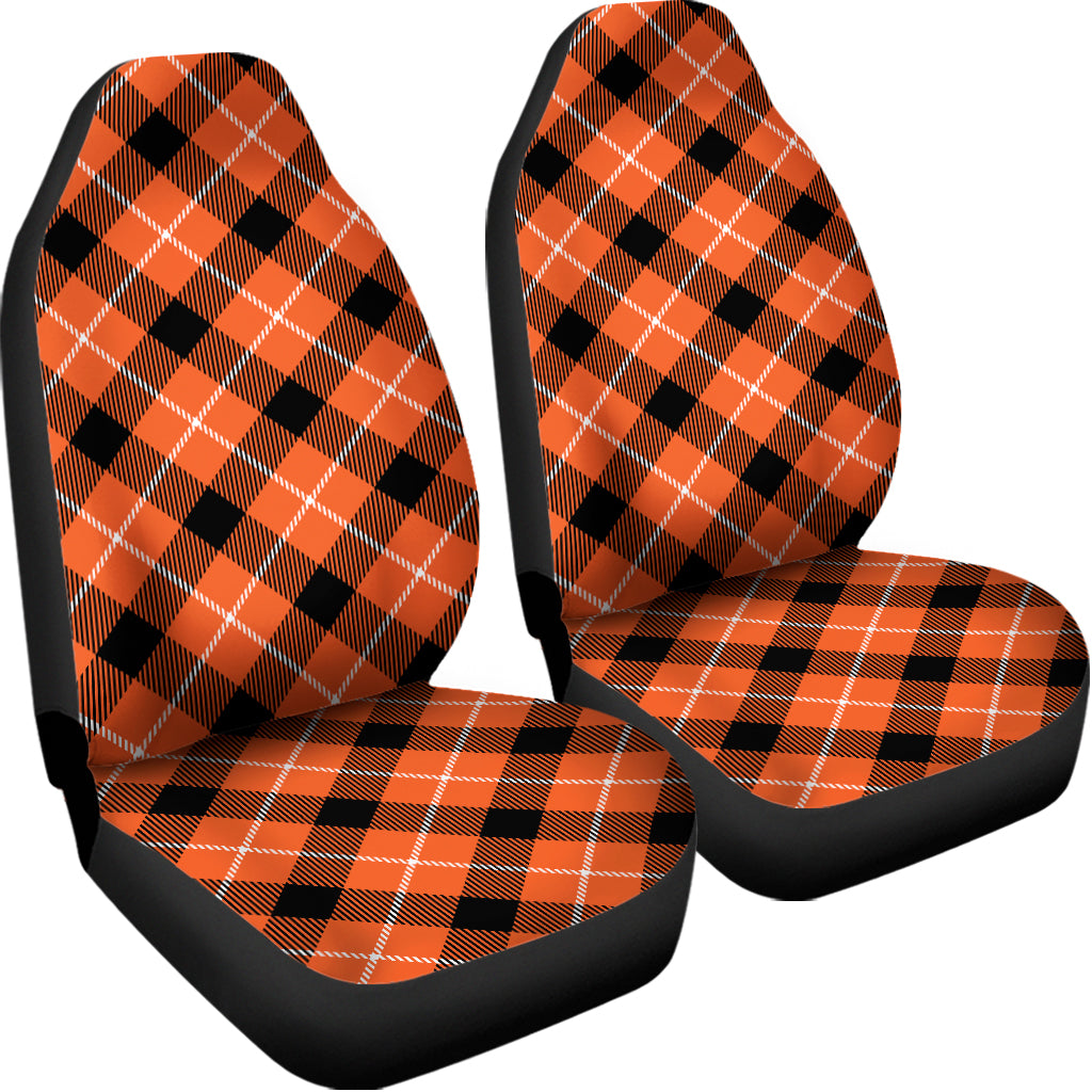 Orange Black And White Plaid Print Universal Fit Car Seat Covers