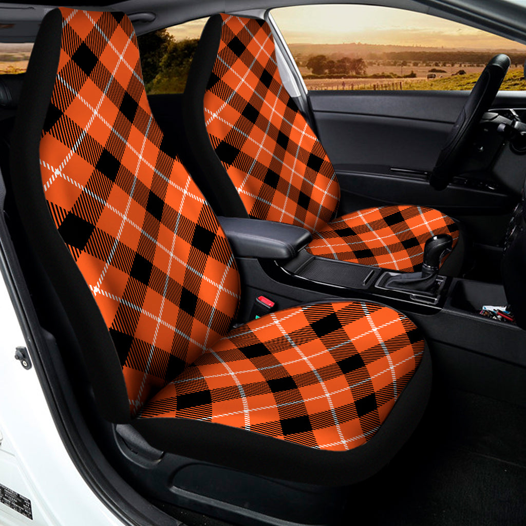 Orange Black And White Plaid Print Universal Fit Car Seat Covers
