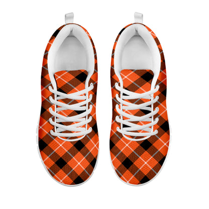Orange Black And White Plaid Print White Sneakers
