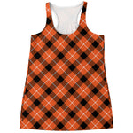 Orange Black And White Plaid Print Women's Racerback Tank Top