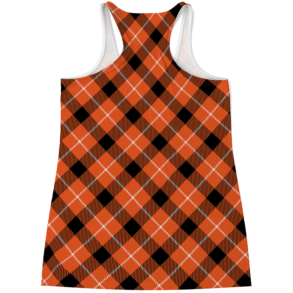 Orange Black And White Plaid Print Women's Racerback Tank Top