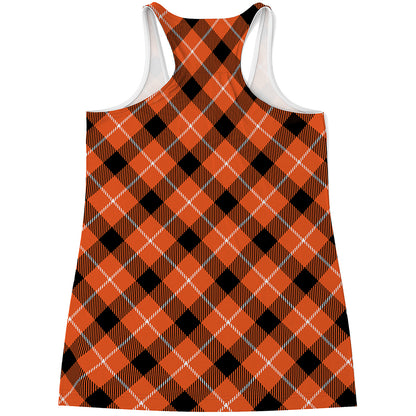 Orange Black And White Plaid Print Women's Racerback Tank Top