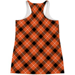 Orange Black And White Plaid Print Women's Racerback Tank Top