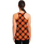 Orange Black And White Plaid Print Women's Racerback Tank Top