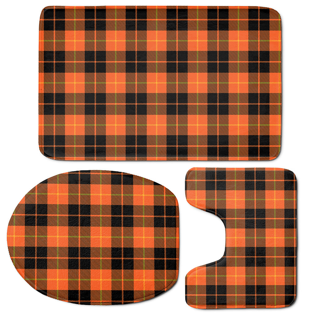 Orange Black And Yellow Tartan Print 3 Piece Bath Mat Set