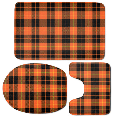 Orange Black And Yellow Tartan Print 3 Piece Bath Mat Set