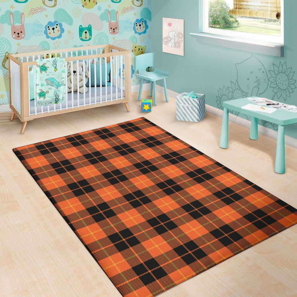 Orange Black And Yellow Tartan Print Area Rug