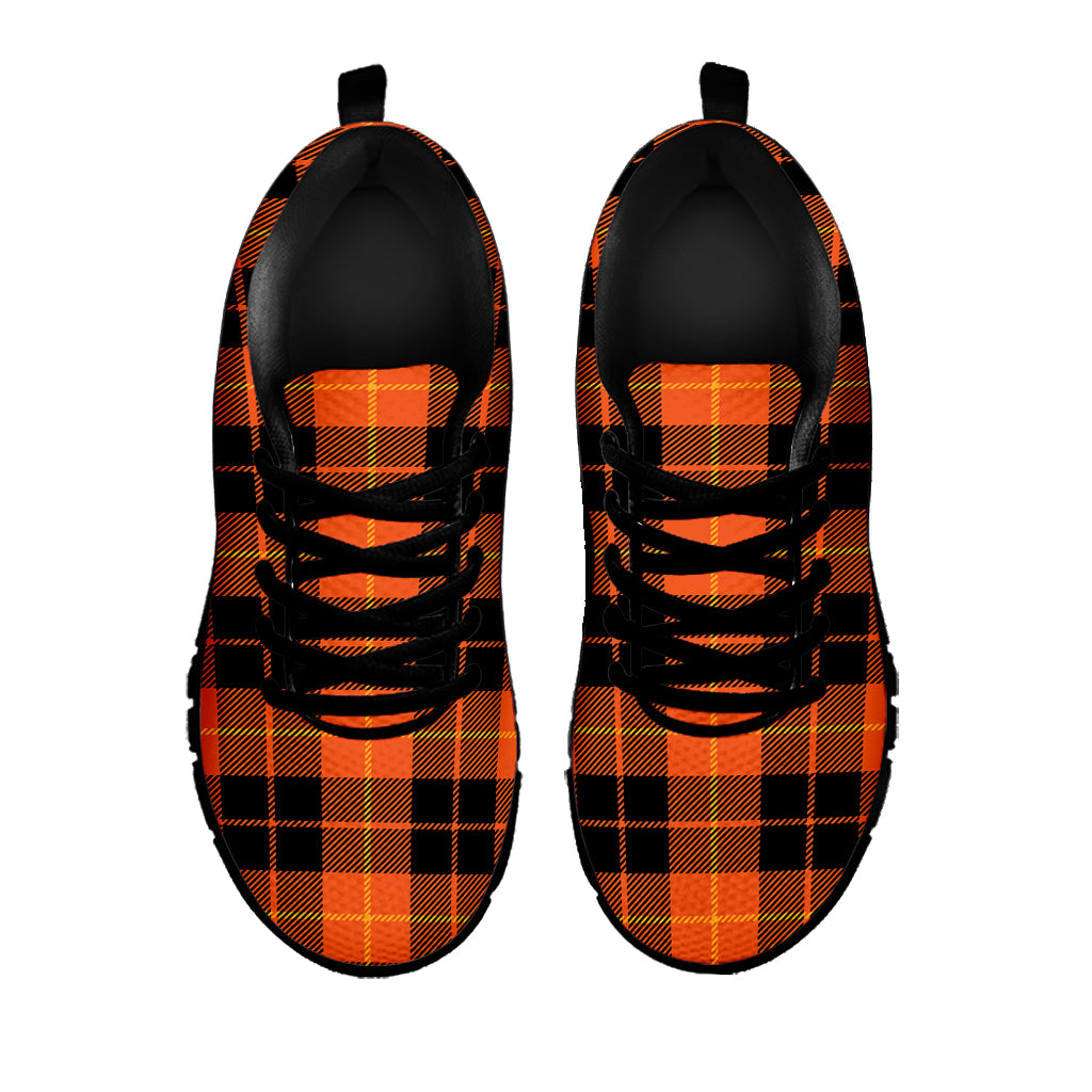 Orange Black And Yellow Tartan Print Black Sneakers