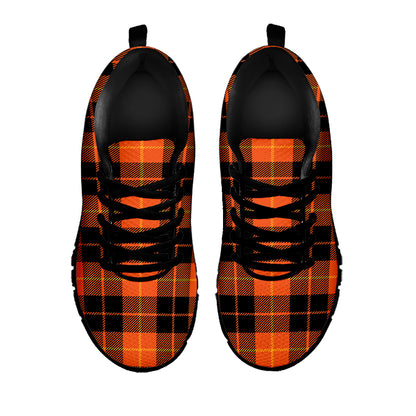 Orange Black And Yellow Tartan Print Black Sneakers
