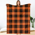 Orange Black And Yellow Tartan Print Blanket