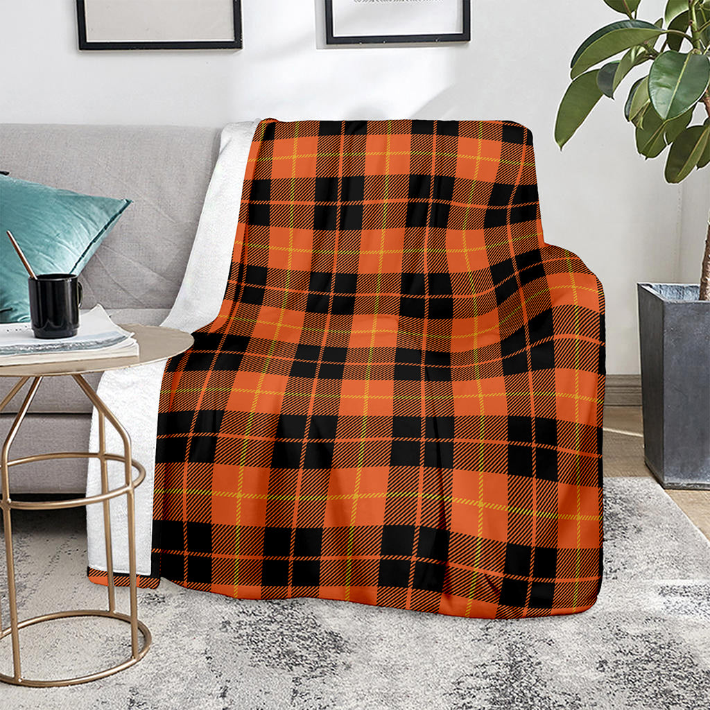 Orange Black And Yellow Tartan Print Blanket