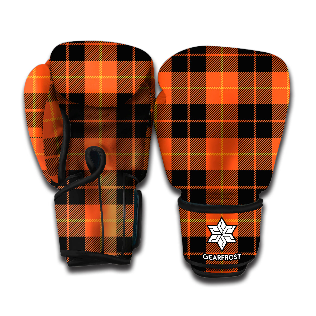Orange Black And Yellow Tartan Print Boxing Gloves