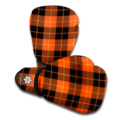 Orange Black And Yellow Tartan Print Boxing Gloves