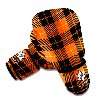 Orange Black And Yellow Tartan Print Boxing Gloves