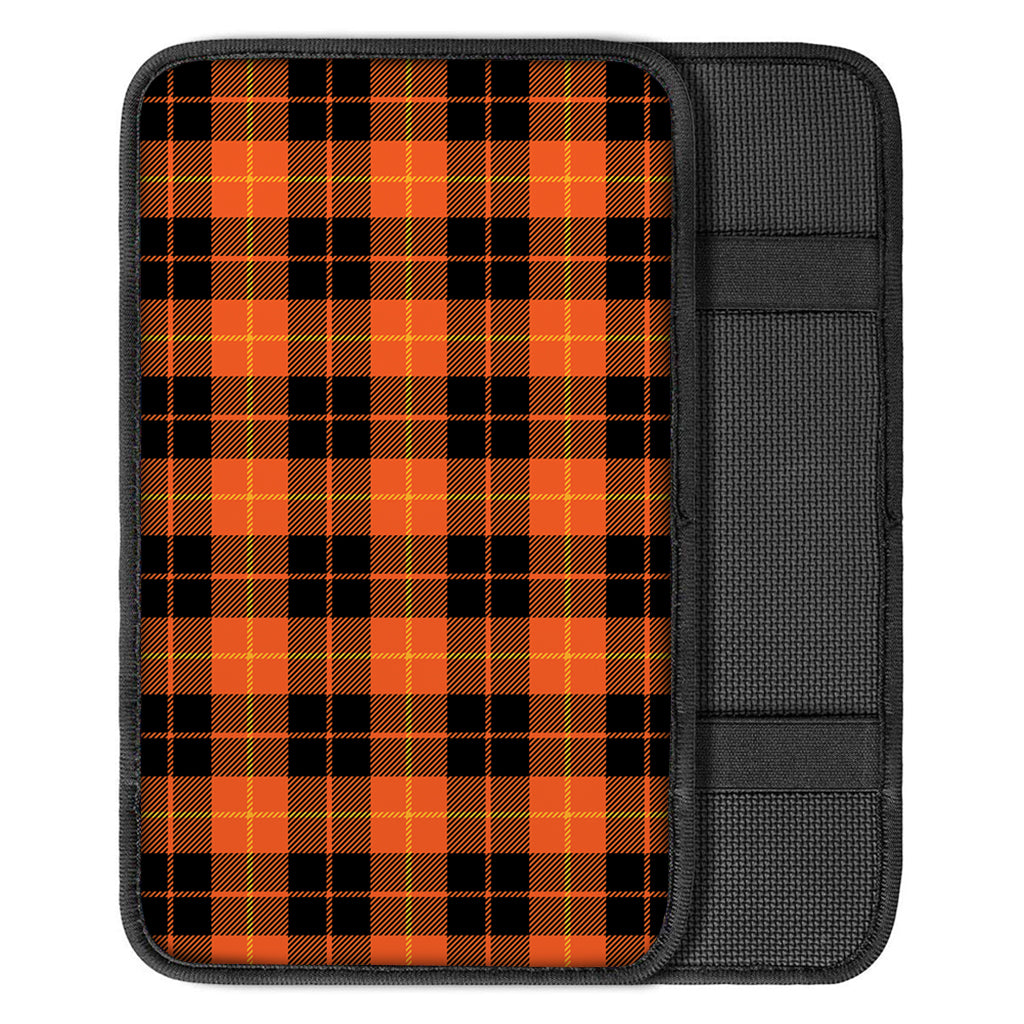 Orange Black And Yellow Tartan Print Car Center Console Cover