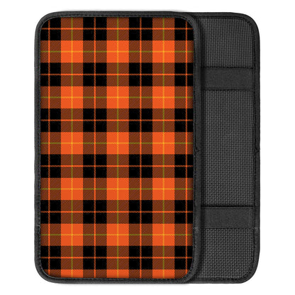 Orange Black And Yellow Tartan Print Car Center Console Cover
