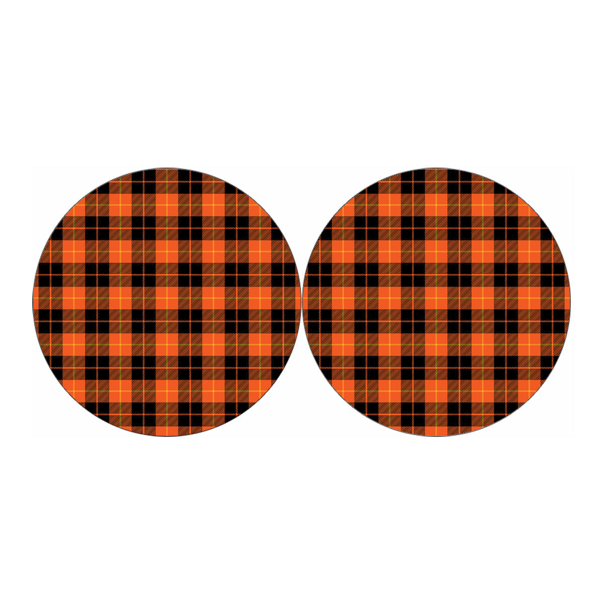 Orange Black And Yellow Tartan Print Car Coasters