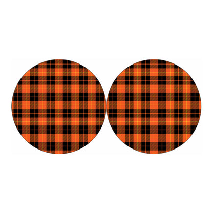 Orange Black And Yellow Tartan Print Car Coasters