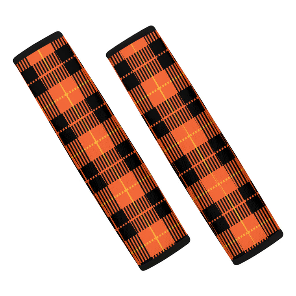 Orange Black And Yellow Tartan Print Car Seat Belt Covers