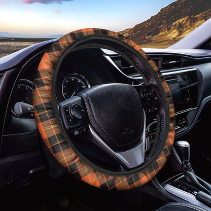Orange Black And Yellow Tartan Print Car Steering Wheel Cover