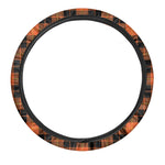 Orange Black And Yellow Tartan Print Car Steering Wheel Cover