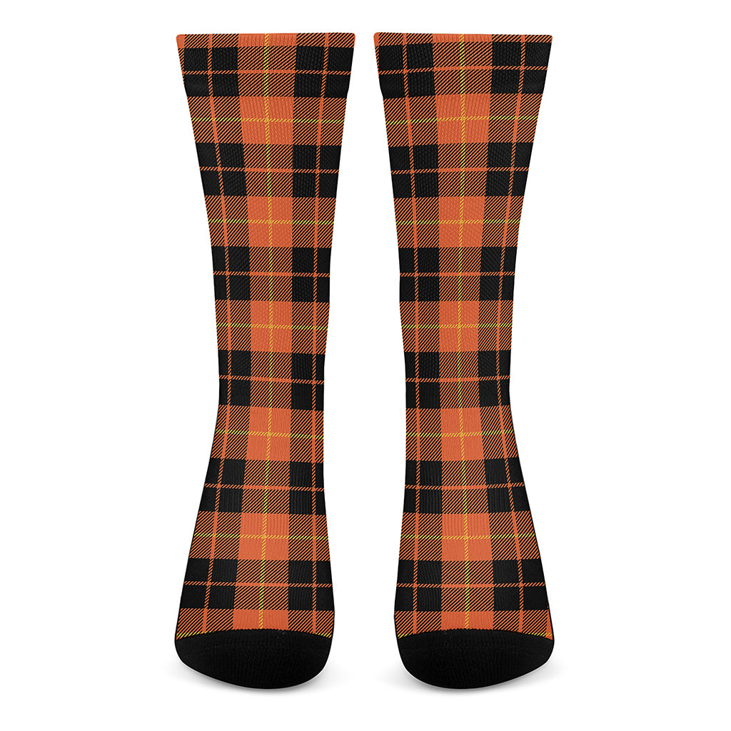 Orange Black And Yellow Tartan Print Crew Socks