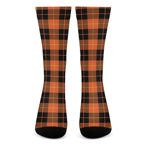 Orange Black And Yellow Tartan Print Crew Socks