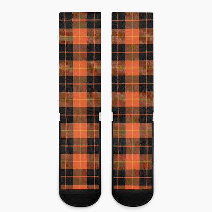 Orange Black And Yellow Tartan Print Crew Socks