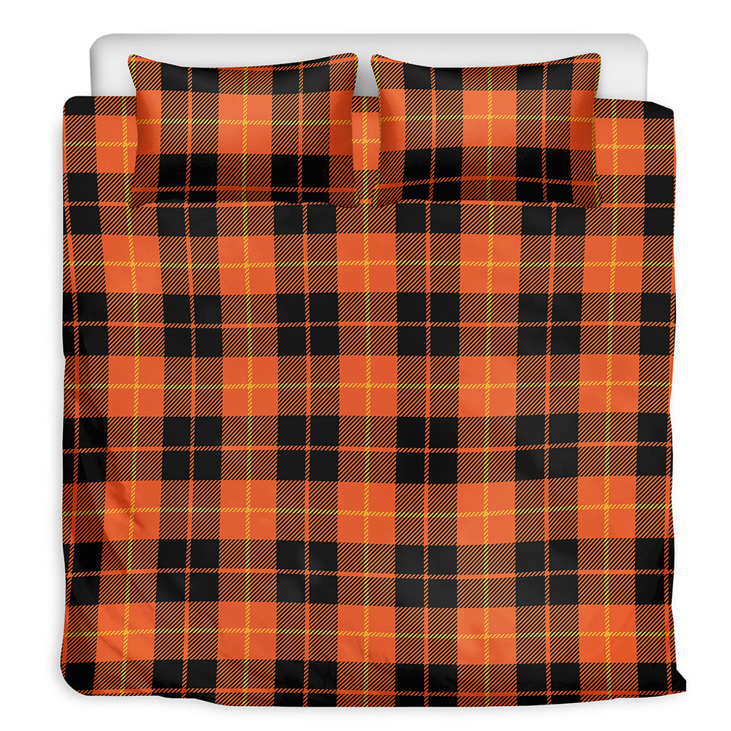 Orange Black And Yellow Tartan Print Duvet Cover Bedding Set