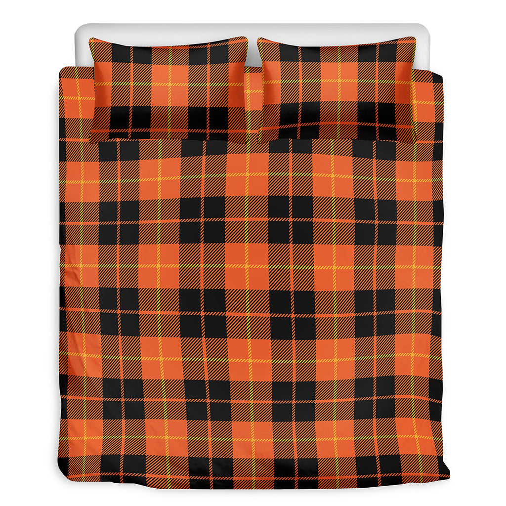 Orange Black And Yellow Tartan Print Duvet Cover Bedding Set