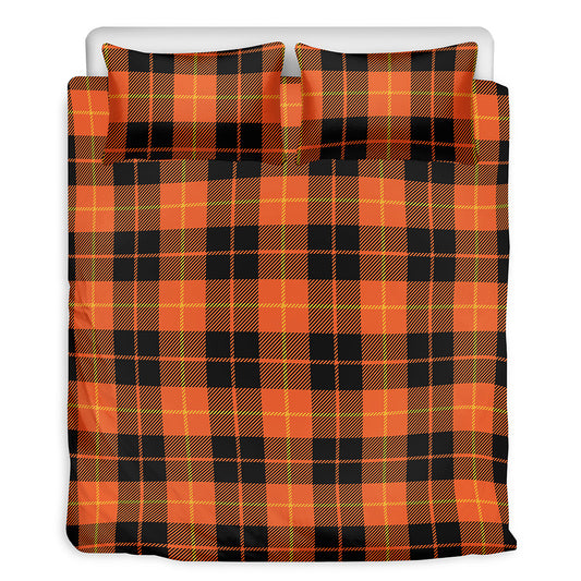 Orange Black And Yellow Tartan Print Duvet Cover Bedding Set