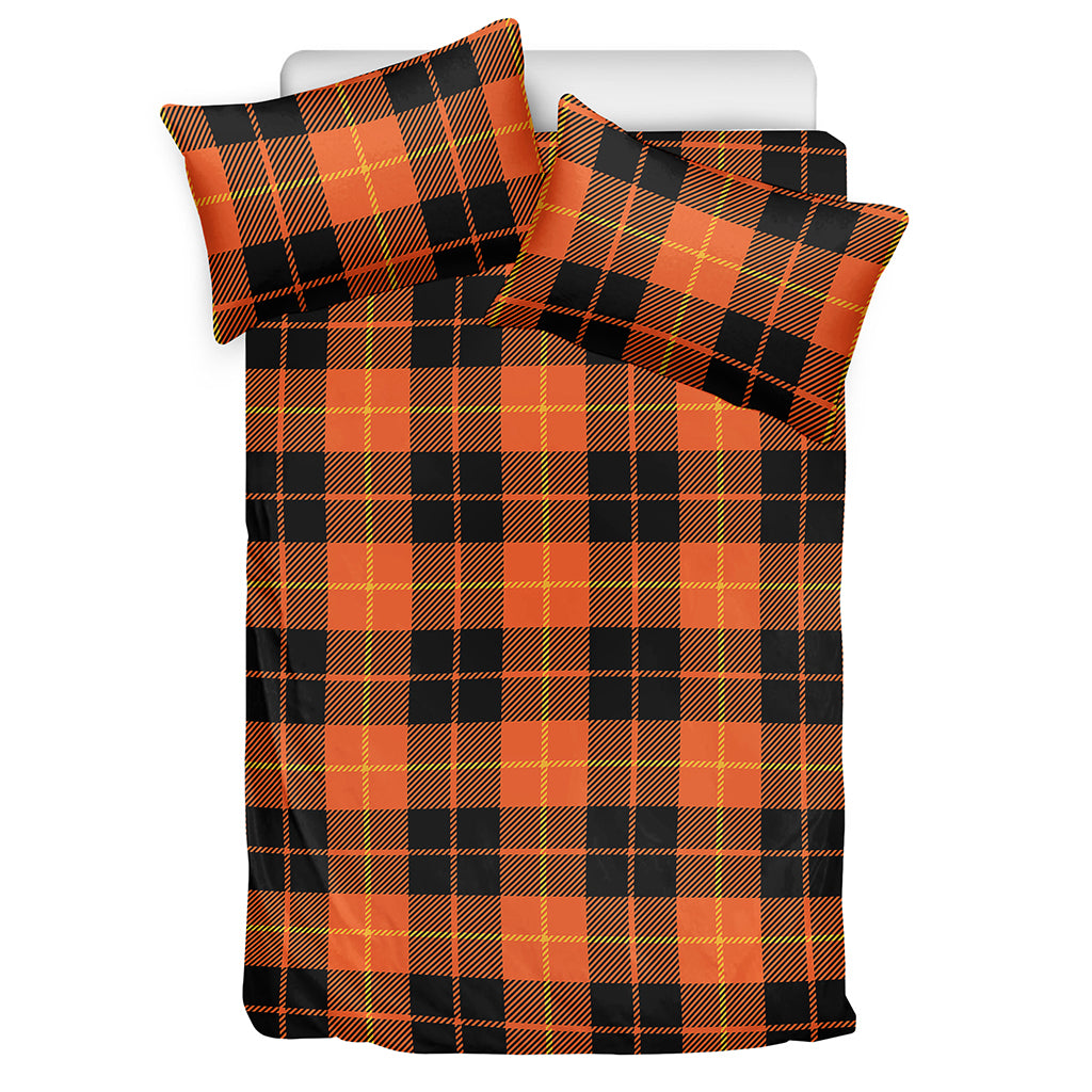 Orange Black And Yellow Tartan Print Duvet Cover Bedding Set